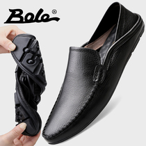 Mens Bean shoes leather autumn mens shoes 2021 new soft soles casual leather shoes mens lazy shoes driving shoes