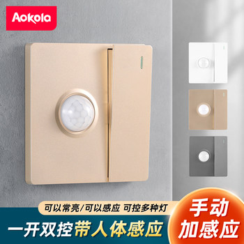 Type 86 One-Open Dual-Control Human Body Sensor Switch Infrared Induction Stair Aisle Intelligent Automatic Delay Switch Panel