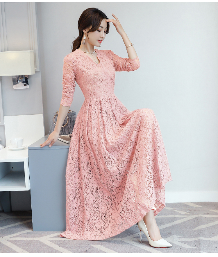 Mùa thu 2018 mới của phụ nữ phiên bản Hàn Quốc của chiếc váy ren dài tự phối dành cho mẹ là chiếc váy dài đến đầu gối mỏng áo khoác trung niên