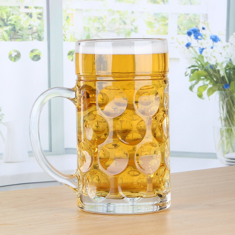 Large-capacity beer mug transparent glass draft beer mug 1 liter Munich 1000ml with 2 thickened mugs - Taobao
