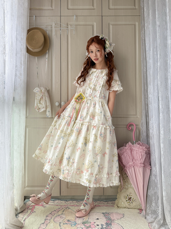 [Ready Stock] Yichunjian 100% Cotton Printed Sack Dress Pullover Dress Doll Collar Lolita Dress