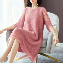 Your Ladys Mom Even Closedresses High-end Foreign Gas Triple Mansion Lifetime Folds 2021 Spring Summer Relaxed Cover for Big Code