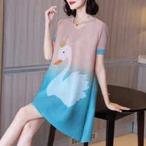 Triple Mansion Folds Mom Summer Dress Dress Dress New Woman Loose Fat Mm Veil Slim Big Code Womens Dress A