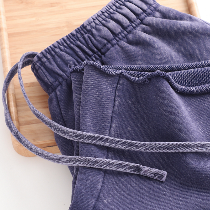 440g Purple Heavyweight Pure Cotton Casual Shorts for Men, American Style Washed Vintage Terry Sweatpants, Sports Five-Point Shorts