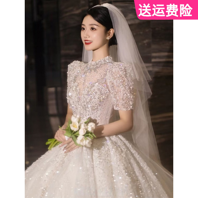 French-Style Wedding Dress for the Bride, 2026 New Model, Heavy Craftsmanship, High-Quality Texture, Plus Size, Slimming, Starry Sky Sparkling, Reception Gown with a Train French-Style Wedding Dress for the Bride, 2026 New Model, Heavy Craftsmanship, High-Quality Texture, Plus Size, Slimming, Starry Sky Sparkling, Reception Gown with a Train
