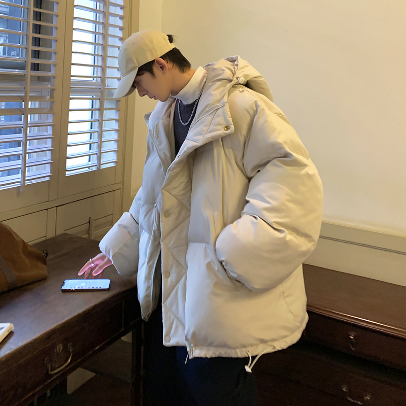 Winter down Jacket for Men, Hong Kong Style, Loose Fit, Hooded, Thickened, Youth ins Trendy Oversized Coat