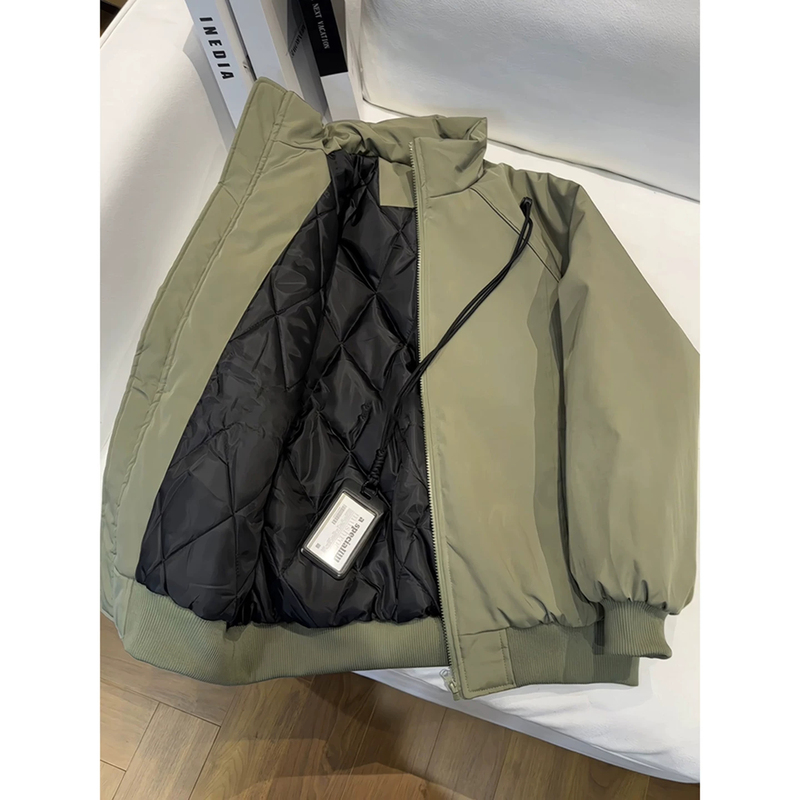 Army Green Short Silhouette down Cotton Jacket for Men, Winter Padded Thickened Cold-Proof Coat with Stand Collar, Warm Cotton Clothing Army Green Short Silhouette down Cotton Jacket for Men, Winter Padded Thickened Cold-Proof Coat with Stand Collar, Warm Cotton Clothing