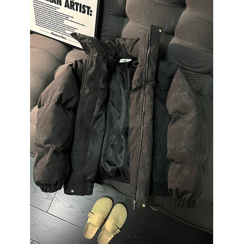 American Retro Tie-Dye Short down Cotton Jacket for Men, Winter Thickened Warm Puffer Jacket with a High-End Feel, Stand Collar Cotton Coat American Retro Tie-Dye Short down Cotton Jacket for Men, Winter Thickened Warm Puffer Jacket with a High-End Feel, Stand Collar Cotton Coat