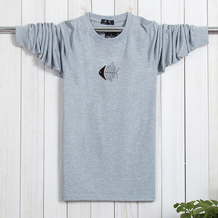 Mùa thu mới phù hợp với nam dài tay cộng với phân bón áo thun XL mùa xuân và mùa thu cotton cổ tròn chất béo áo sơ mi nam quan ao nam