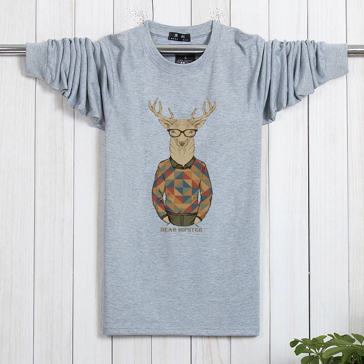 Nhà máy trực tiếp nam tay dài cộng với phân bón XL quần áo mùa thu và cotton mùa thu cổ tròn áo thun nam dài tay