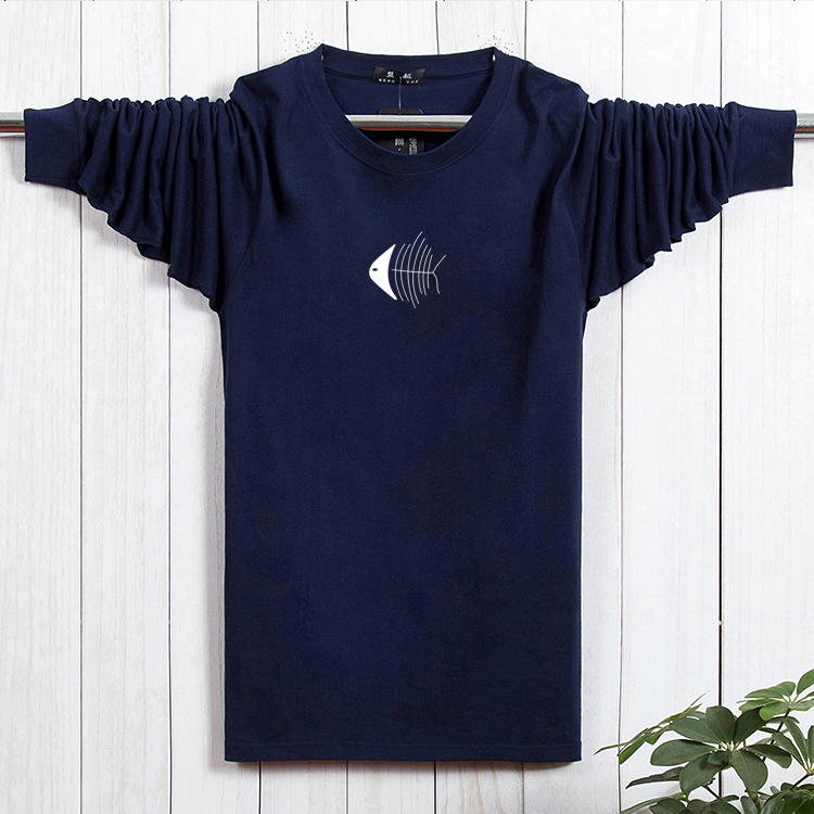 Mùa thu mới phù hợp với nam dài tay cộng với phân bón áo thun XL mùa xuân và mùa thu cotton cổ tròn chất béo áo sơ mi nam quan ao nam
