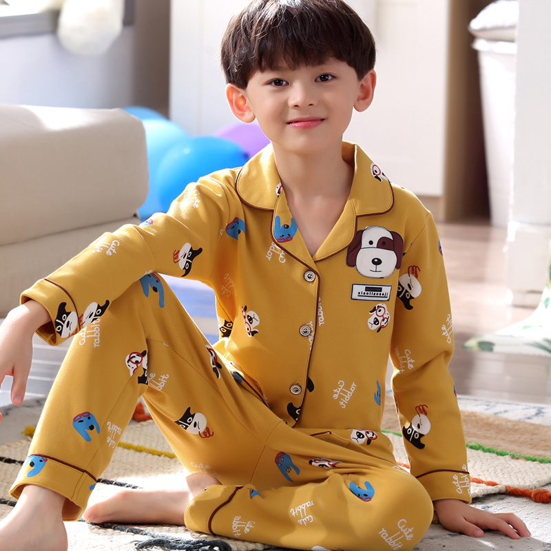 Bộ đồ ngủ bé trai mập mập 12-15 tuổi Quần cotton mùa thu và mùa đông mẫu cotton dài tay hoạt hình phù hợp với bé trai pijama ngắn tay