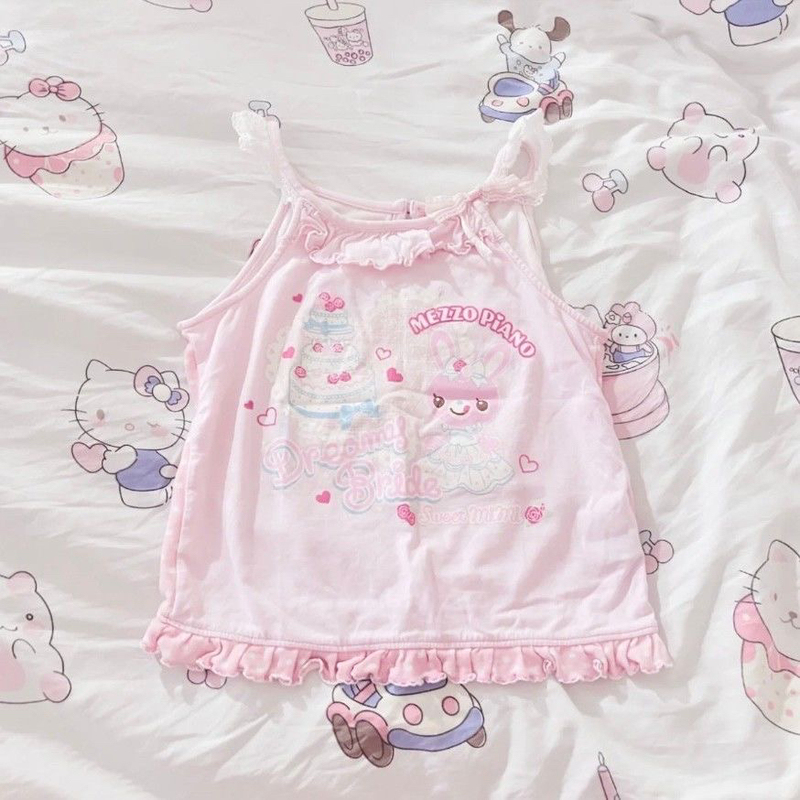 Richgirl Girl's Spring Cake Bunny Vest, Cute and Sweet Bunny Cake Print Sleeveless Short Camisole