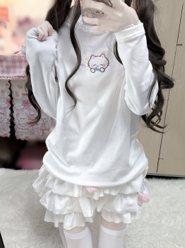 New kitten embroidered warmth and thick top + cute cherry accessories baby velvet cake skirt two-piece set New kitten embroidered warmth and thick top + cute cherry accessories baby velvet cake skirt two-piece set