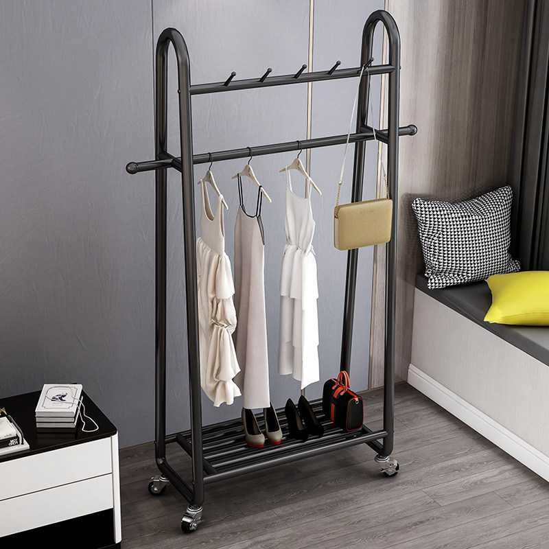 Mobile drying rack household single pole folding coat rack bedroom simple balcony hanging drying artifact with wheels