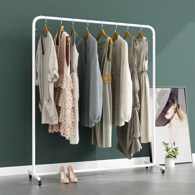 Nordic clothes hanger floor-standing bedroom simple clothes hanger coat rack house single-pole mobile clothes drying rack ມີ​ລໍ້