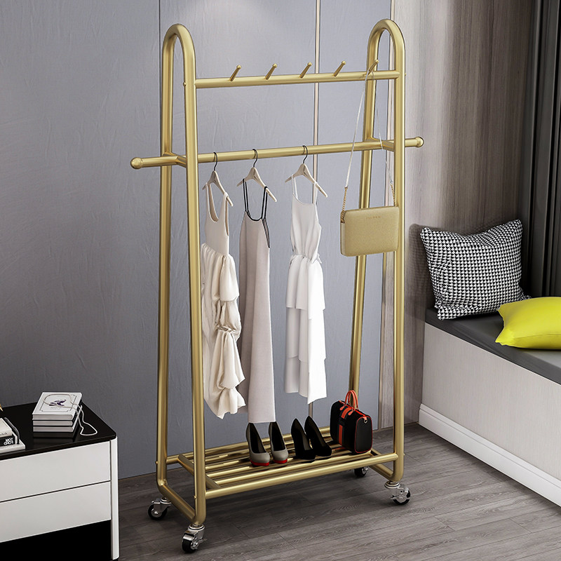 Nordic light luxury simple coat rack bedroom floor hanger home living room multi-functional clothes rack mobile pulley