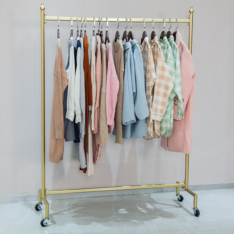 Hanging clothes hanger floor bedroom Easy drying clothes rack Single-pole style home folding indoor mobile clothes hat rack with wheels