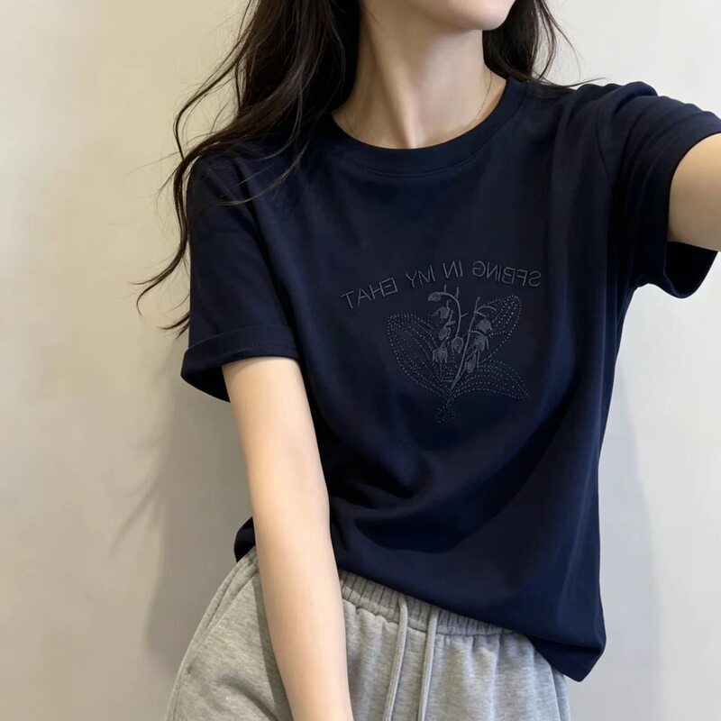 Embroidered Unique and Beautiful Top for Women 2026 New Summer Korean Style Super Nice Design with Regular Shoulder Short-Sleeve T-Shirt