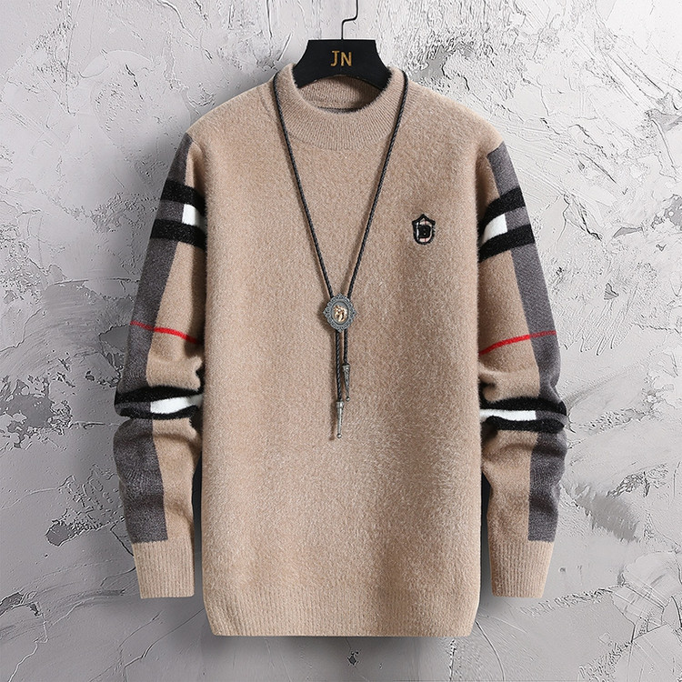 Lumba Baoli Color-Block Sweater for Men, Autumn and Winter Thickened Round Neck Knitted Base Shirt, Trendy Warm Knitwear Lumba Baoli Color-Block Sweater for Men, Autumn and Winter Thickened Round Neck Knitted Base Shirt, Trendy Warm Knitwear