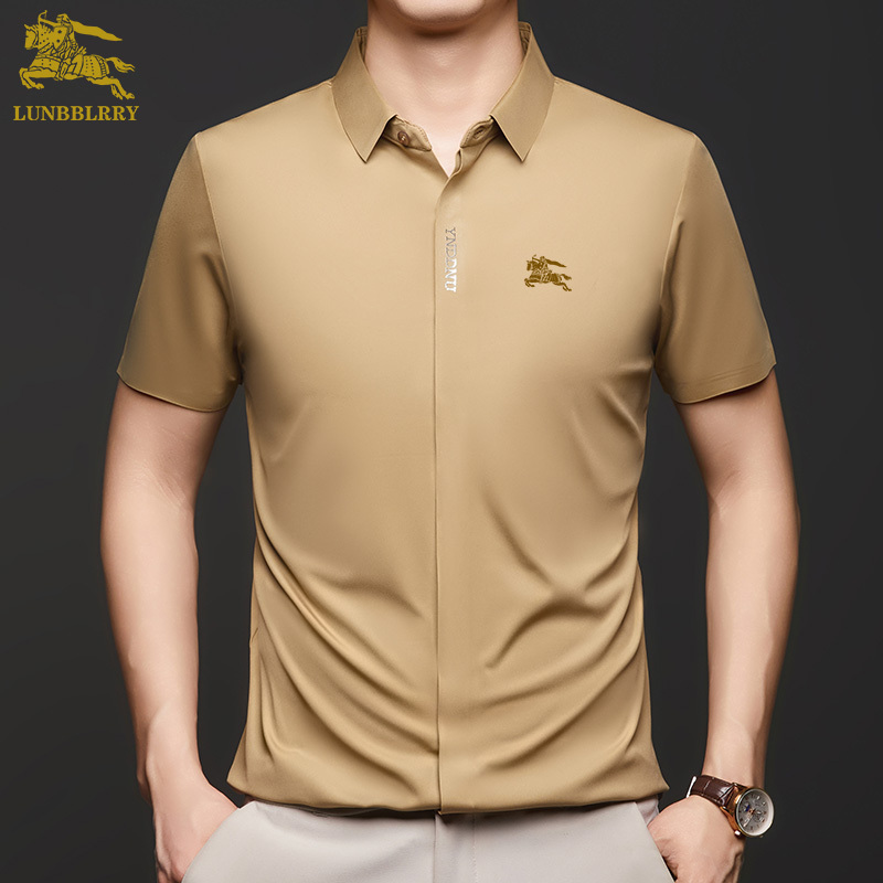 Luxurious Lumbaboli Men's Short-Sleeve Ice Silk Shirt 2026 New Summer High-End Zhanma Premium Shirt