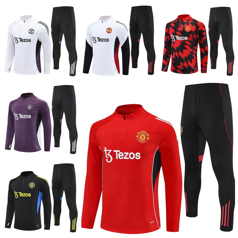 2526 Season Premier League Red Devils Cristiano Ronaldo Pre-Match Warm-Up Uniform Adult and Children's Long-Sleeved Football Training Uniform Set