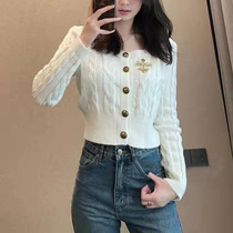 Gentle wind square collar Long sleeves Knitted Cardiovert Women Spring Dress 2022 New Body 100 Hitch White Fur Coat Tide
