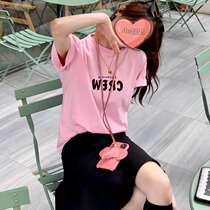 2022 Spring Summer New Korean wind chic blouses net red pink color reduction with short sleeves T-shirt women ins hyperfire