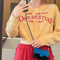 2022 Spring new design sensation small crowdsourced round collar printed letters knit cardigan with wind retro blouses