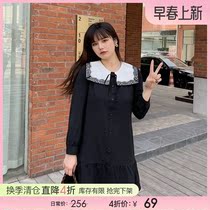 Cetto treasure big code womens dress 2021 new spring dress lace splicing dolls lead reduction age even dress fat mm cover belly