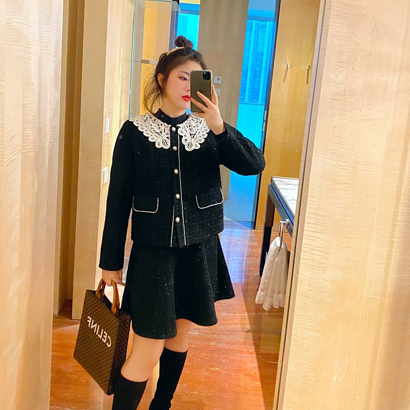 Multi Treasure Large Size Women's Dress Fat Sister 2021 Winter Dress New Name Yuan Temperament Fashion Collection Waist Display Slim Blouse Suit