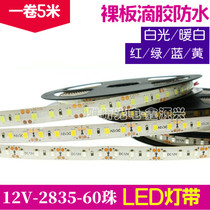 12V 2835 bare board epoxy waterproof LED light with 60 beads 8mm wide red green blue yellow white warm white