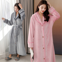 Lazy nightgown women winter flannel bathrobe loose pregnant women long dress large size lapel collar pajamas couple thick dressing gown men
