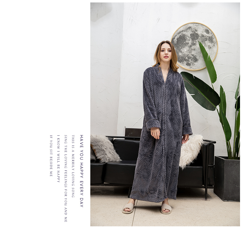 Áo choàng mùa thu và mùa đông nam dài áo choàng lỏng nữ flannel dây kéo lười biếng đồ ngủ một mảnh tháng tải dày đầm ngủ dễ thương