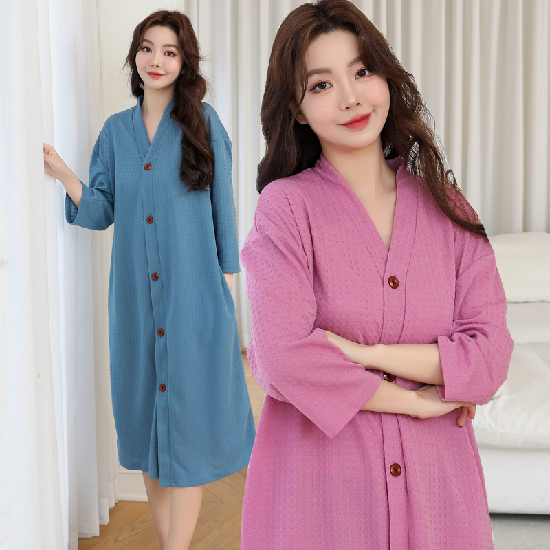 2026 New Summer Absorbent Pajamas Button-Down Cardigan Nightgown Men's Bathrobe Thin Style Can Be Worn Naked Bathrobe Women's Nightgown