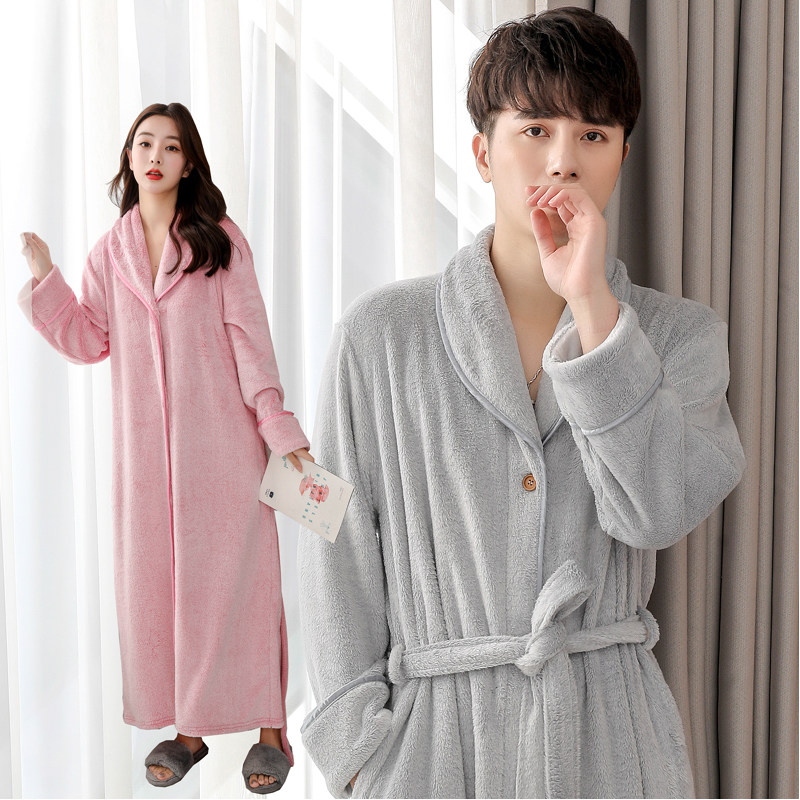 Long dressing robe female winter flannel bathrobe plus large button pregnant woman pajamas lazy sleeping dress autumn