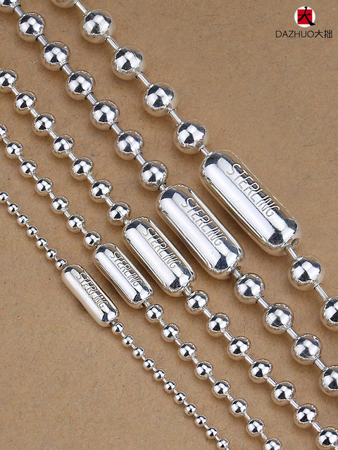 Large silver bead chain thick 2-6mm round bead necklace 925 sterling silver chain men's and women's clavicle chain long large and small bead chain