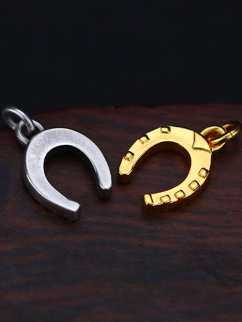 Big clumsy design solid horseshoe small pendant for men and women new s925 sterling silver retro gold-plated handmade original individual pendant