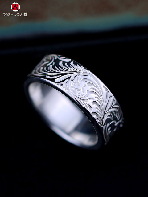Da Zhuo KEN KIKUCHI Kikuchi Ken style full circle plain Tangcao flat ring 925 sterling silver handmade silver jewelry