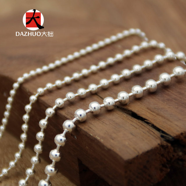 Large round bead chain necklace s925 sterling silver men and women couple plain chain single chain silver beads with chain bead chain without pendant