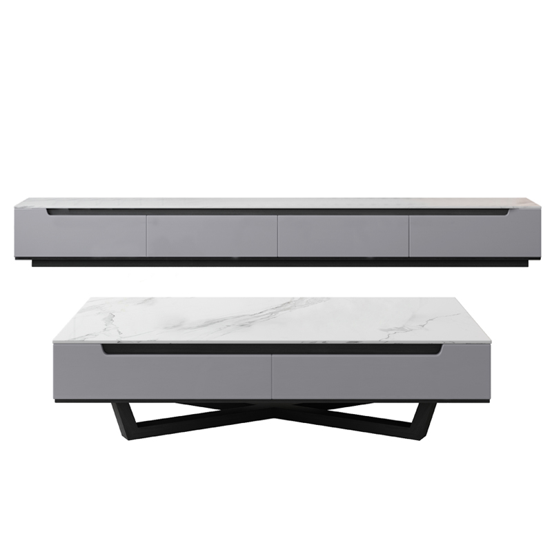 Sofa marble rock board tea table TV cabinet combination Italian gray luxury simple living room furniture set