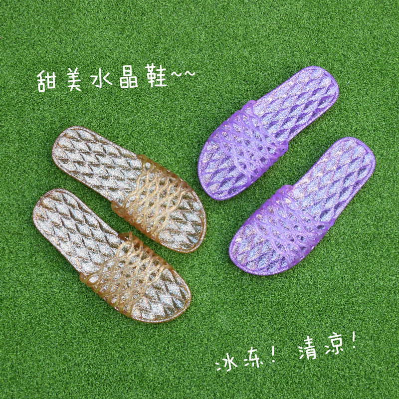 2020 new indoor crystal plastic women's shoes summer home bathroom transparent non-slip deodorant one word soft bottom sandals and slippers