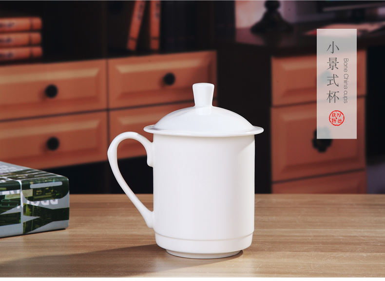 Pure white ipads porcelain cup with the LOGO of jingdezhen ceramic cup with cover cup meeting gift custom cups printing words