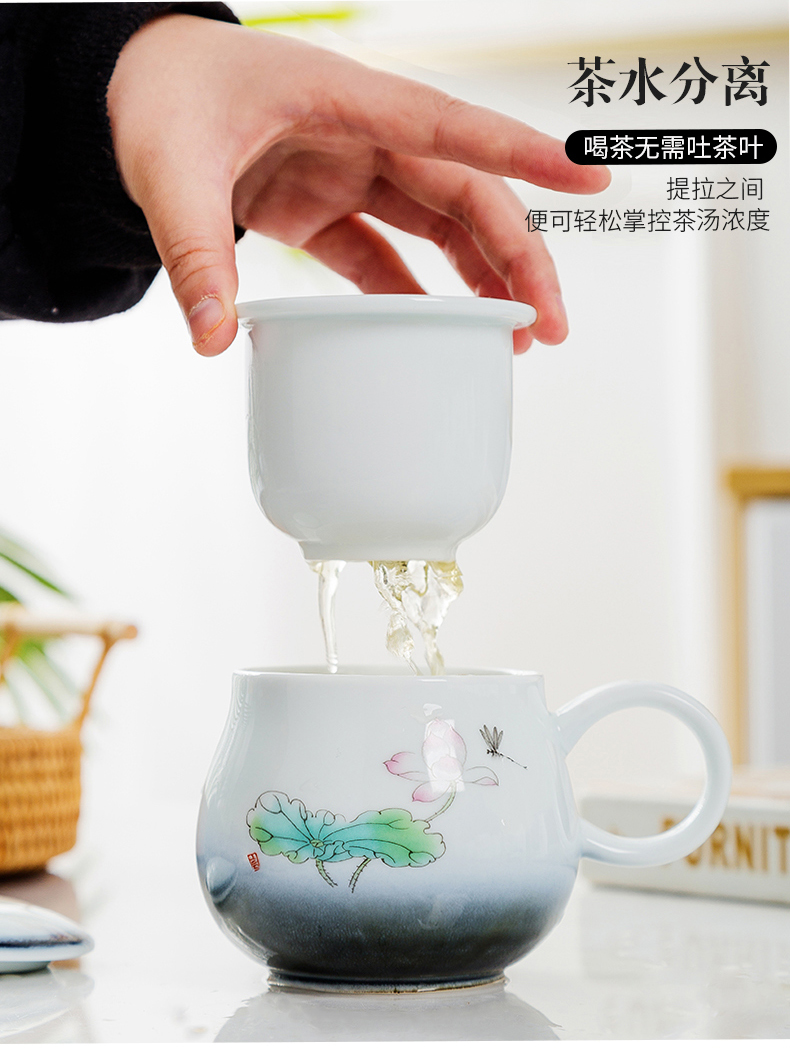 Jingdezhen blue glaze ceramic cup with tea cup insulation office ink glaze with cover glass can be customized