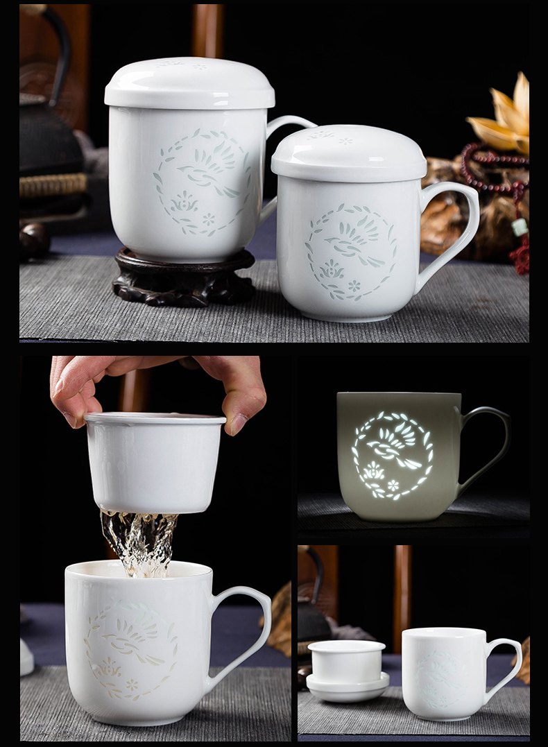 Jingdezhen ceramic tea cup filter crack cup and cup with cover tea separation office cup white porcelain mugs