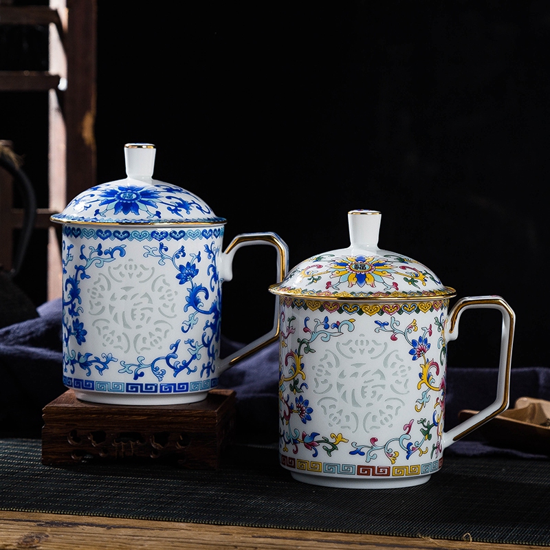 Celadon and exquisite office cup business hotel rooms and meeting individual cup with cover of pottery and porcelain keller cup ultimately responds cup