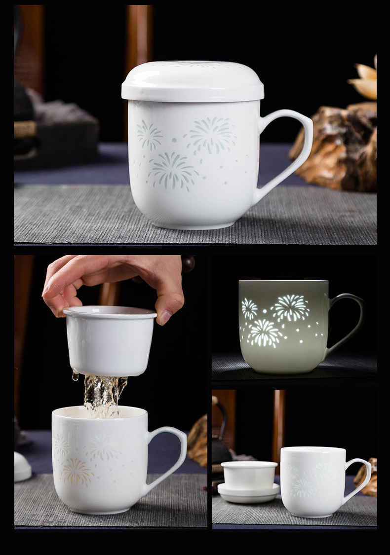 Jingdezhen ceramic tea cup filter crack cup and cup with cover tea separation office cup white porcelain mugs