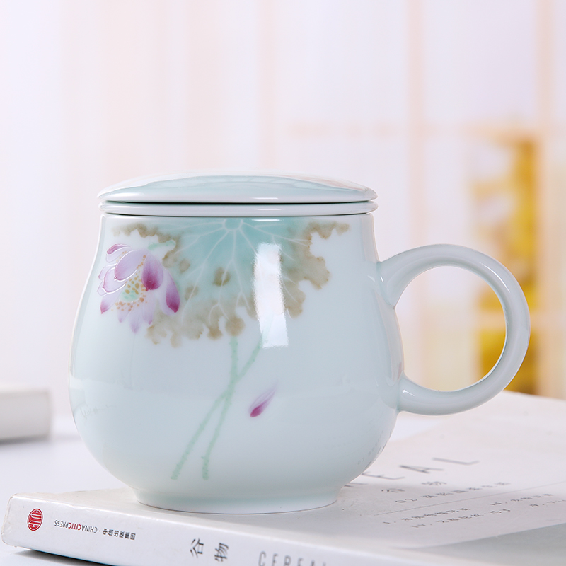 Jingdezhen ceramic cups with cover filter cup home take water cup kung fu tea cup tea cup hand - made of CPU