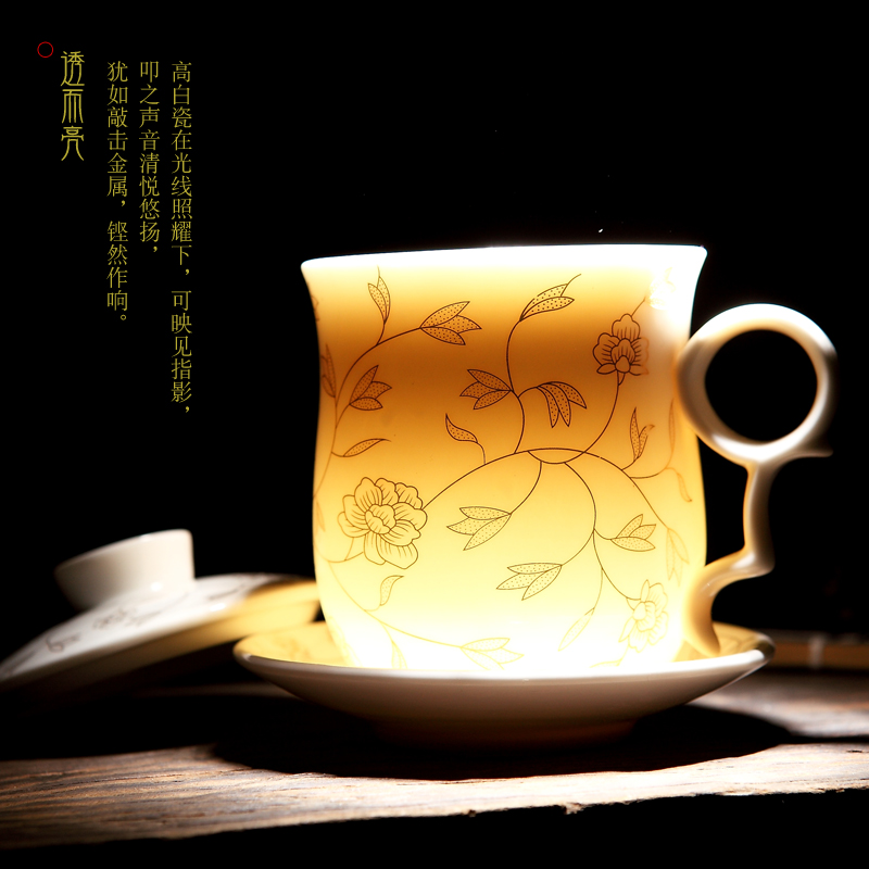 Jingdezhen ceramic filter cups with cover glass cup tea cup home office and meeting of blue and white porcelain cup