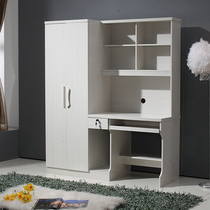 Home solid wood desktop computer desk with wardrobe combination multifunctional bookshelf integrated wardrobe student desk